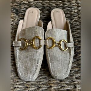 ShuShop Gold Buckle Cream Mules